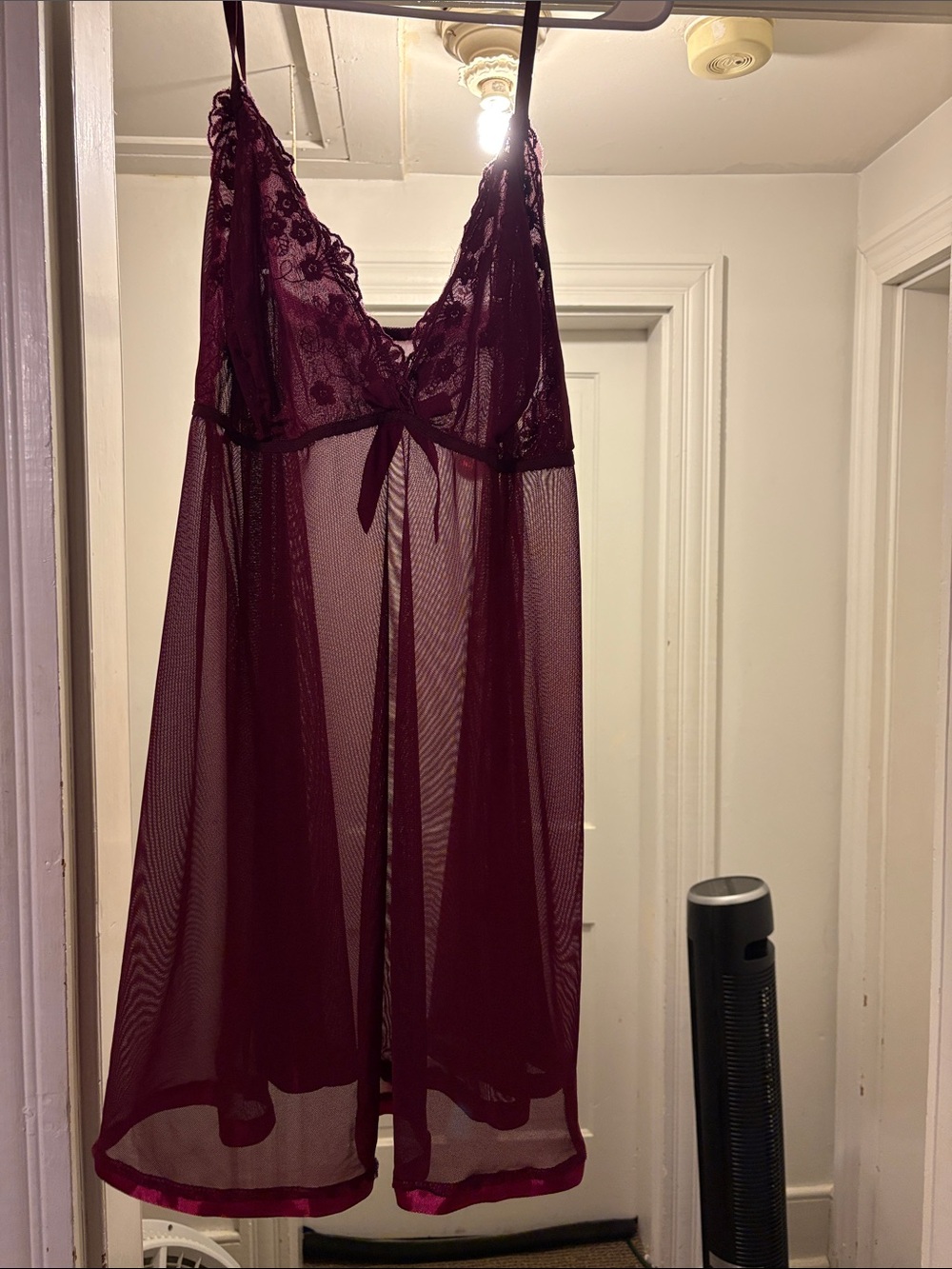 Sheer Lace Babydoll Chemise in Deep Wine
